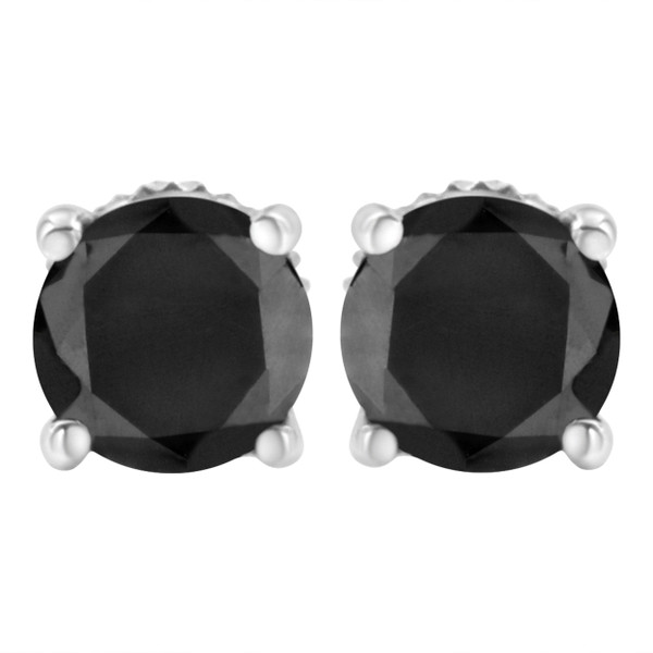 .925 Sterling Silver 1.00 Cttw Round Brilliant-Cut Black Diamond Classic 4-Prong Stud Earrings with