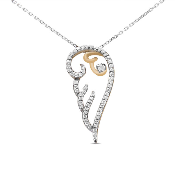 10K Yellow Gold over .925 Sterling Silver 1/4 Cttw Diamond Angel Wing 18" Pendant Necklace (H-I Col