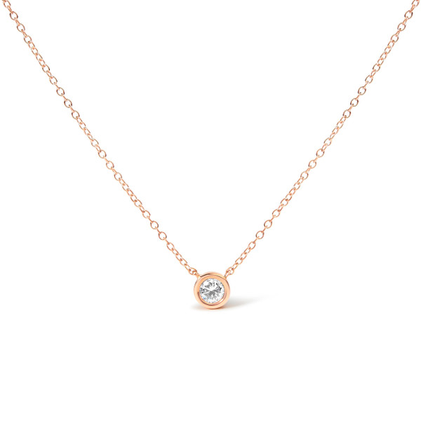2 Micron 14K Rose Gold Plated Sterling Silver Bezel-Set Diamond Solitaire Pendant Necklace (1/3 ctt