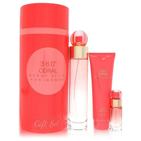 Perry Ellis 360 Coral by Perry Ellis Gift Set -- 3.4 oz Eau de Parfum Spray + .25 oz Mini EDP Spray