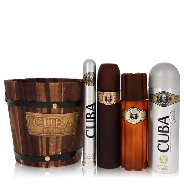 Cuba Gold by Fragluxe Gift Set -- 3.4 oz Eau De Toilette Spray + 1.17 oz Eau De Toilette Spray + 6.