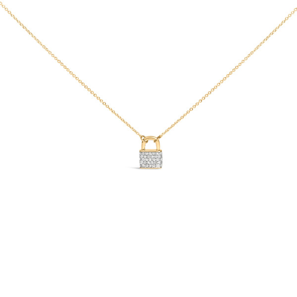 14K Yellow Gold 1/6 Cttw Diamond Lock Pendant 18" Necklace (I-J Color, I1-I2 Clarity)