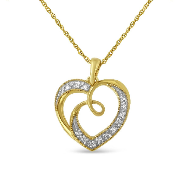 14K Yellow Gold Plated .925 Sterling Silver Diamond Accent Ribbon & Heart 18" Pendant Necklace (H-I
