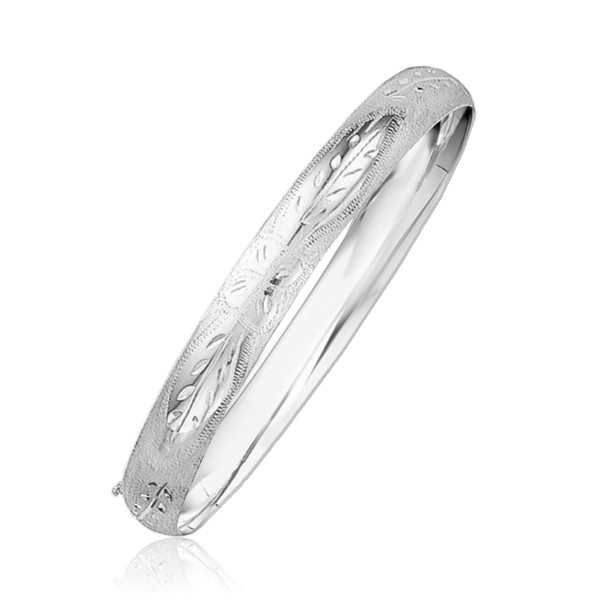 Classic Floral Carved Bangle in 14k White Gold (8.00 mm) P150-62398-7