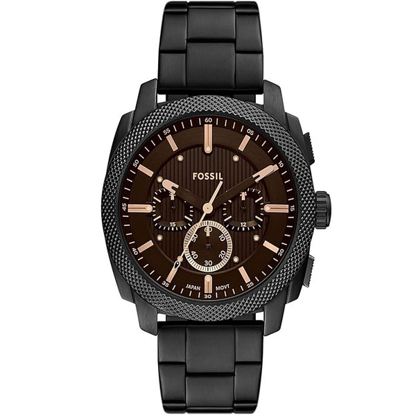 Fossil FS6097 Machine chronograph men’s watch with black stainless steel case and bracelet.