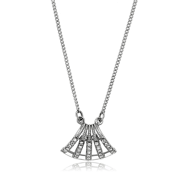 Ladies Sea Shell Style High Polished Stainless Steel Chain Pendant With Aaa Grade Cz Stones