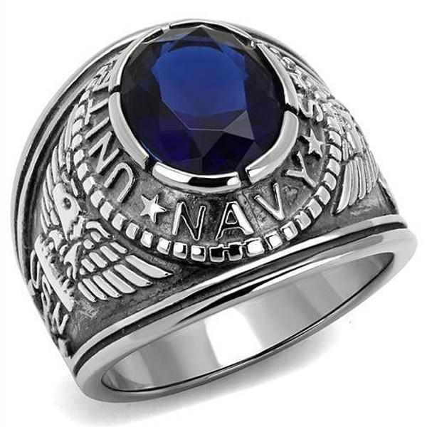 Stainless Steel Ring With Synthetic Synthetic Glass In Sapphire