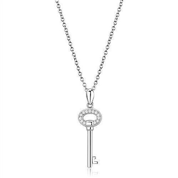 .925 Sterling Silver Chain Pendant With Aaa Grade Cz In Clear