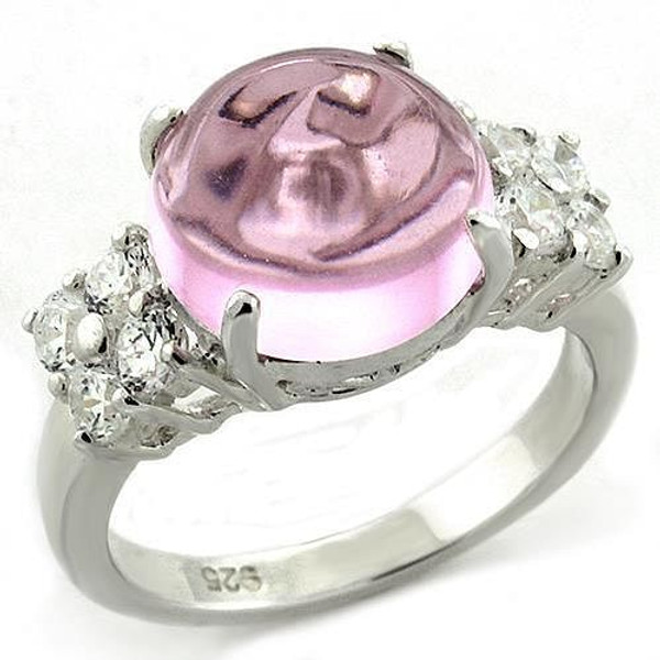 High-polished 925 Sterling Silver Ring With Synthetic Acrylic In Light Rose