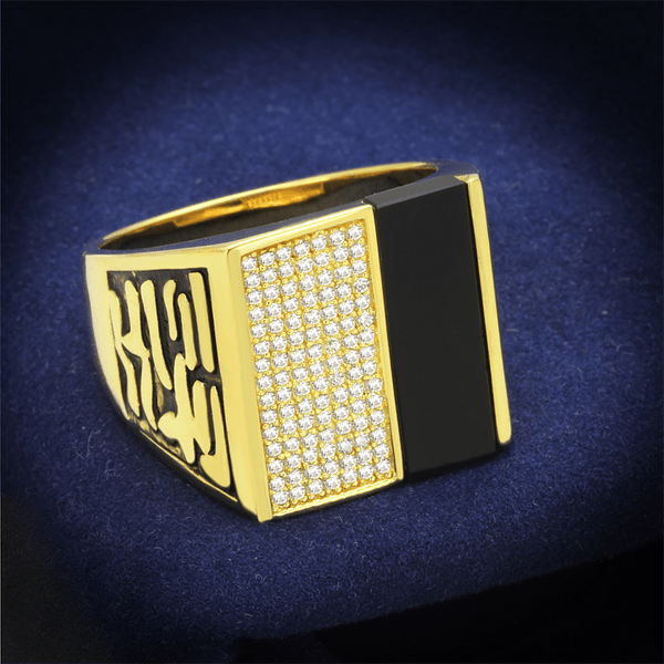 .925 Sterling Silver Ring With Semi-precious Onyx In Jet