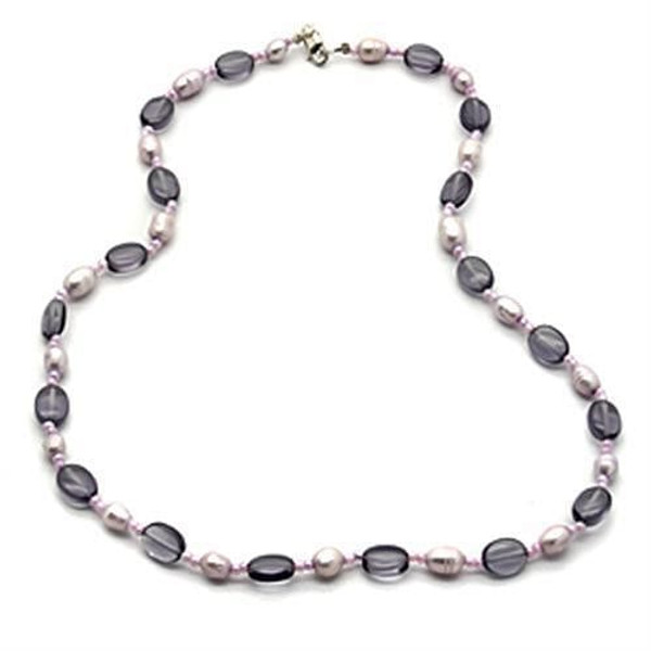 Ladies .925 Sterling Silver Necklace With Synthetic Synthetic Glass In Amethyst Stones
