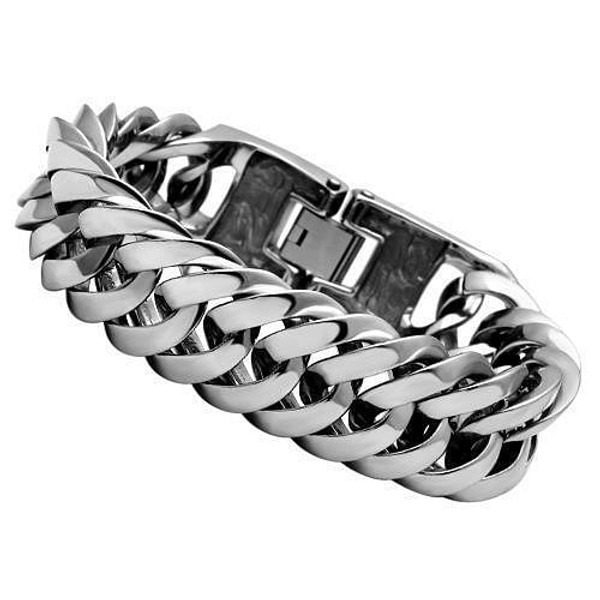 Men`s High Polished (no Plating) Stainless Steel Bracelet Without Stones - True Quality 