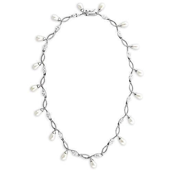 Charm Essence Crafted Rhodium .925 Sterling Silver Necklace With Synthetic Pearl In White Color