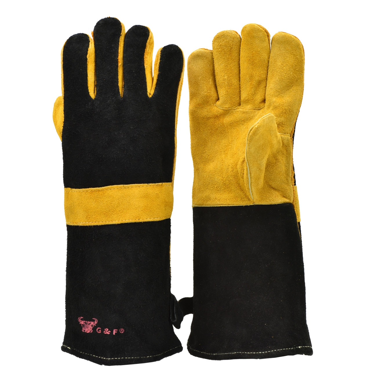 Heat-Resistant Leather BBQ Gloves, 15-Inch Long Cuff