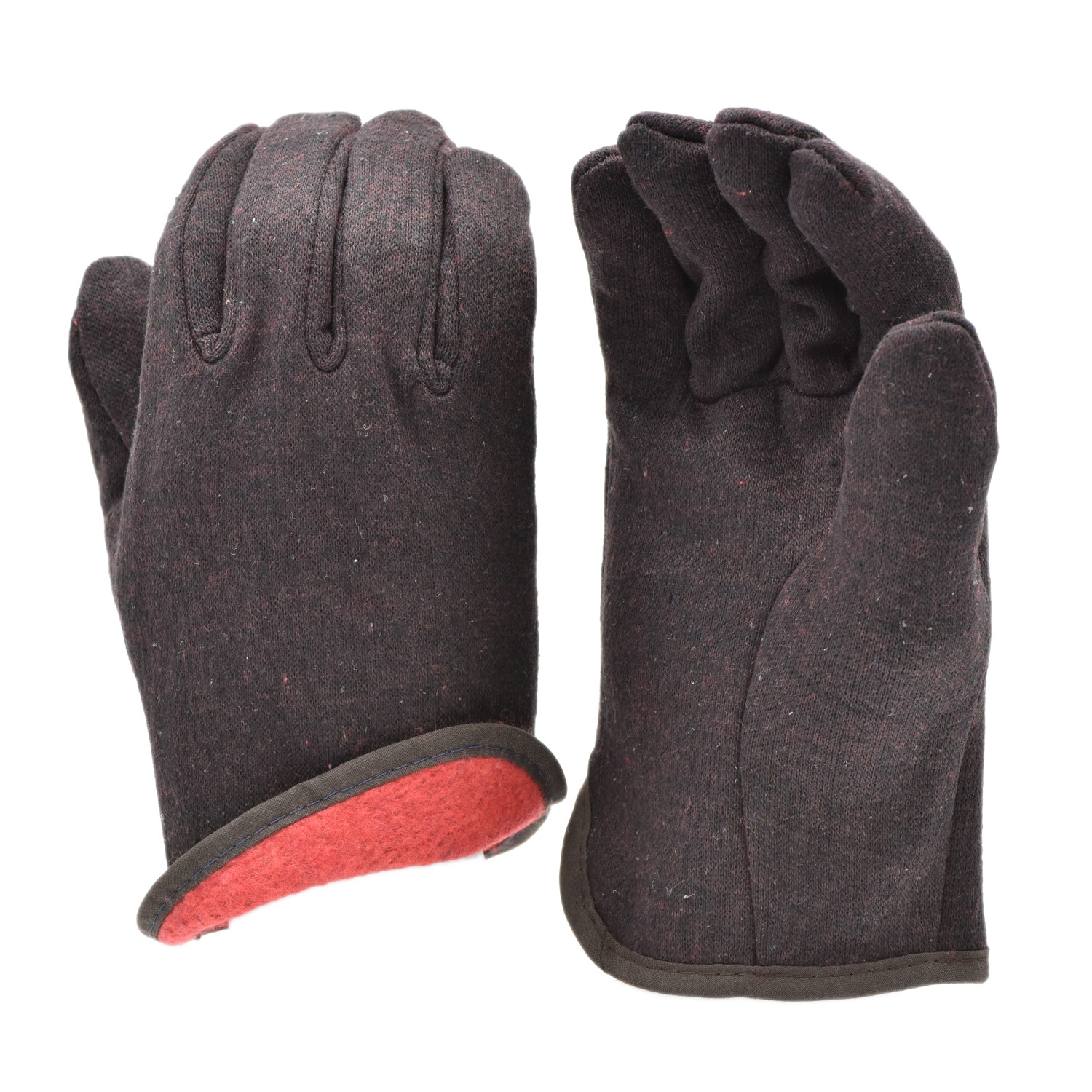 Brown Jersey Winter Work Gloves with Red Fleece Lining