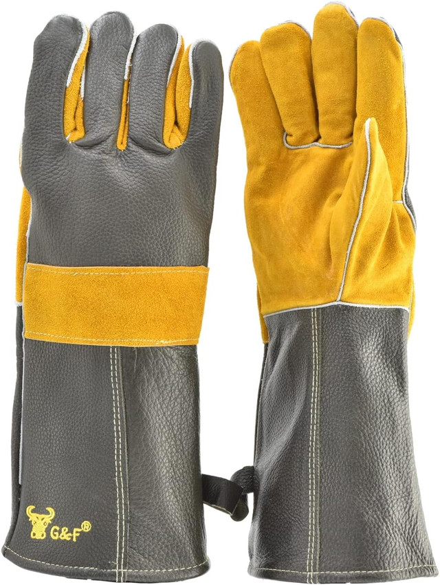 Premium Leather Gloves: 14.5" Long, Heat-Resistant for BBQ, Grill, and Fireplace