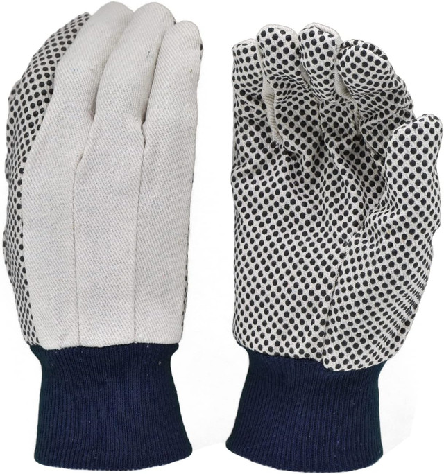 Men's Cotton Canvas Work Gloves, PVC Dots Coated on Palm and Index Finger, 12 oz, 6-Pair Pack