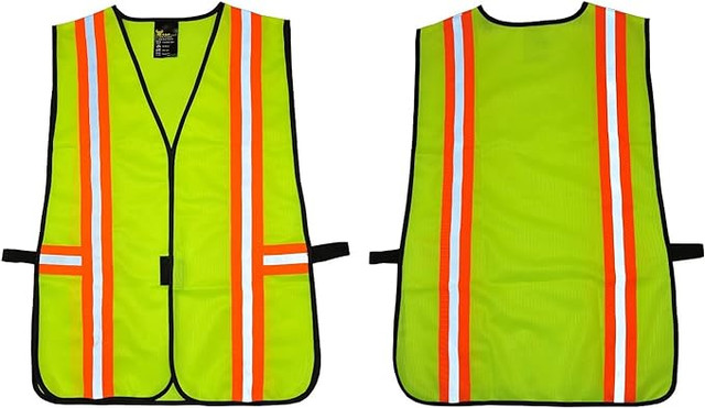  Industrial Safety Vest with Reflective Stripes, Neon Lime Green, 1 piece