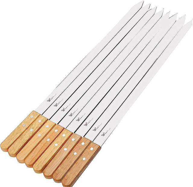 23 Inch Long 5/8 inch Wide 2mm Thin Stainless Steel BBQ skewer 8 Piece, Silver
