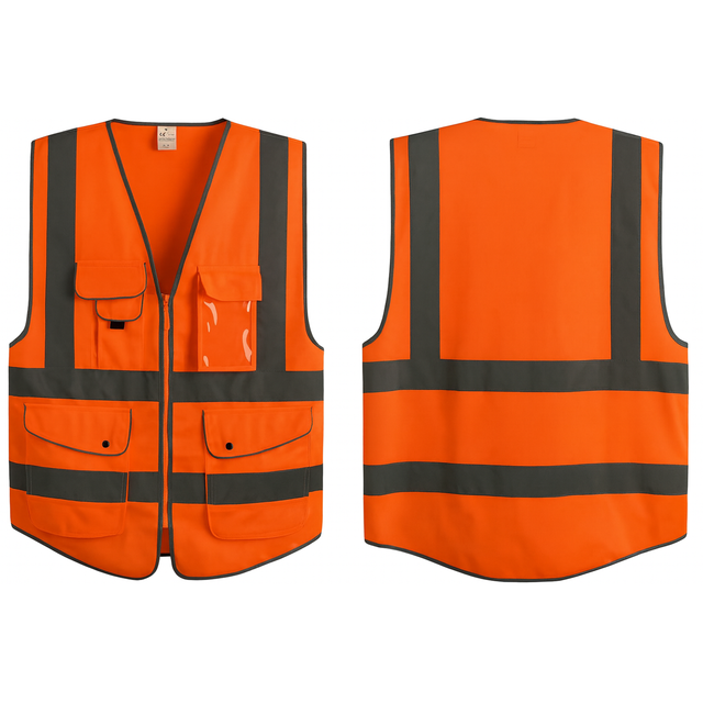 G & F Products Reflective Safety Vest, High Visibility ANSI Class 2 Vest with 9 Pockets and Reflective Strips, Neon Orange -