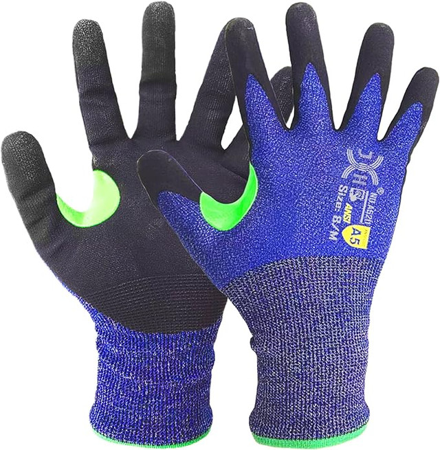 24G Ultra Thin A5 Cut Resistant Gloves, HPPE Nitrile Coated Breathable Work Gloves, Touchscreen Friendly, 3 Pairs