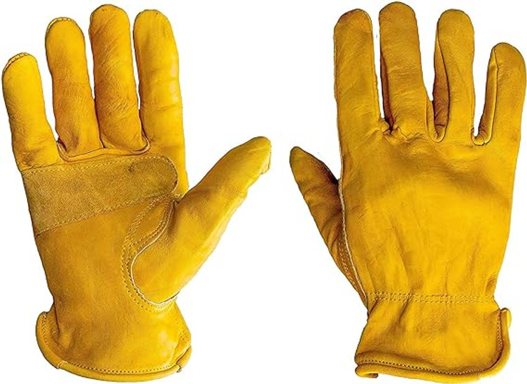 Premium Cowhide Leather Work Gloves, Reinforced Palm Patch, 3 Pairs