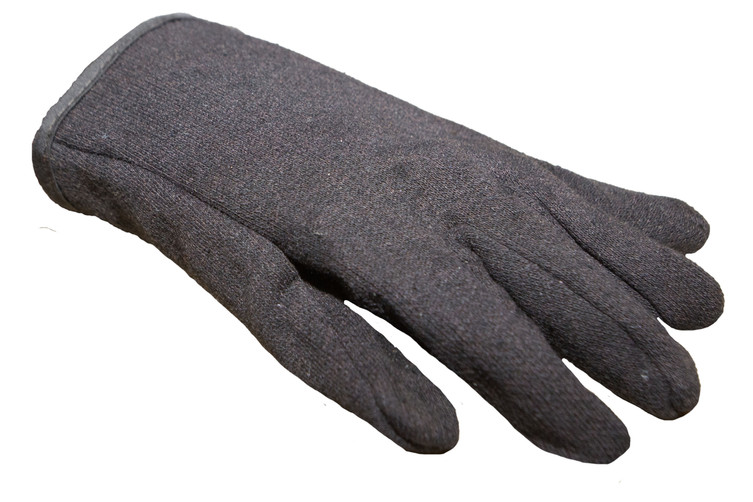 Brown jersey winter work gloves with red fleece lining — alternate view 2