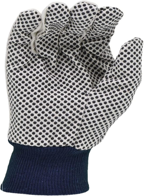 Men's Cotton Canvas Work Gloves, PVC Dots Coated on Palm and Index Finger, 12 oz, 6-Pair Pack