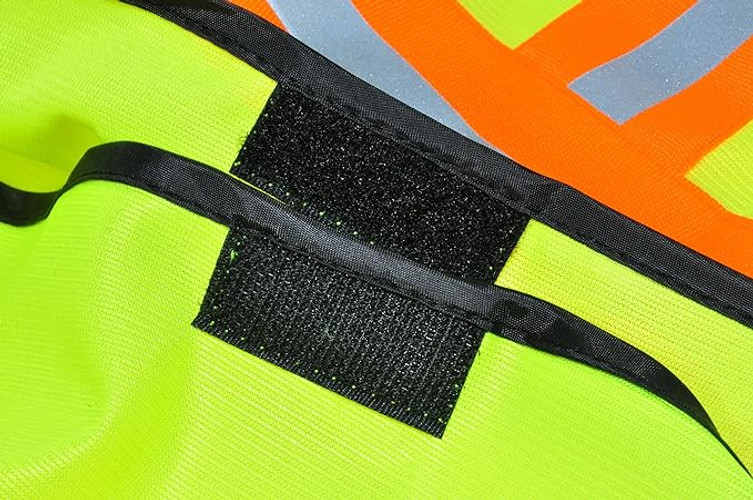  Industrial Safety Vest with Reflective Stripes, Neon Lime Green, 1 piece