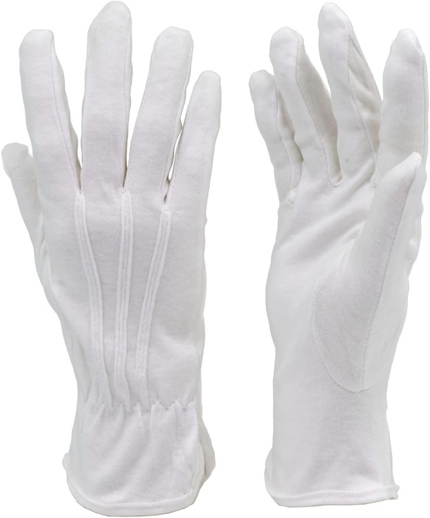 12 Pairs of Formal Marching Band Parade Gloves, 100% White Cotton for Service, Inspection, and Dress Purposes