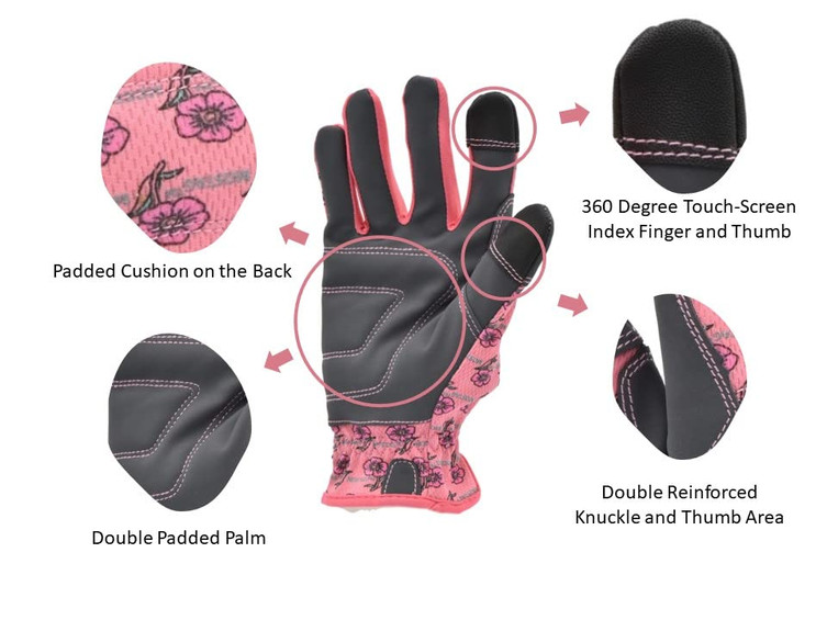 3 Pair Value Pack Women's High-Performance Gardening Gloves, Assorted Colors, Flower Pattern, Touchscreen Compatible
