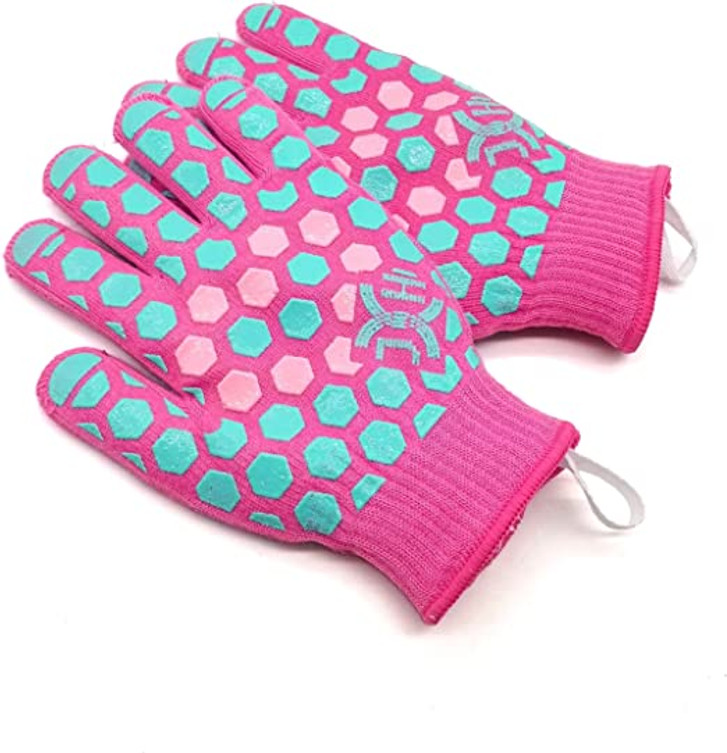 Heat Resistant Oven Glove, Regular Length, 10 Inch, Turquoise and Pink