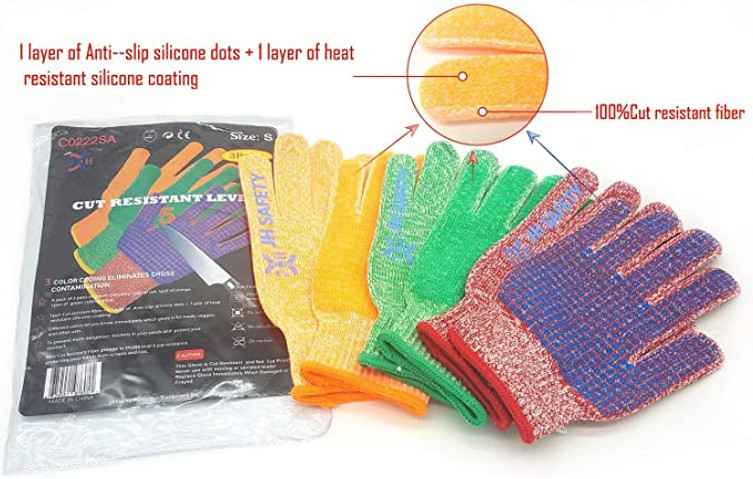 High Performance Cut Level 5 Gloves: Red for Meat, Green for Veg, Yellow for Fruit - 3 Pairs in 3 Colors