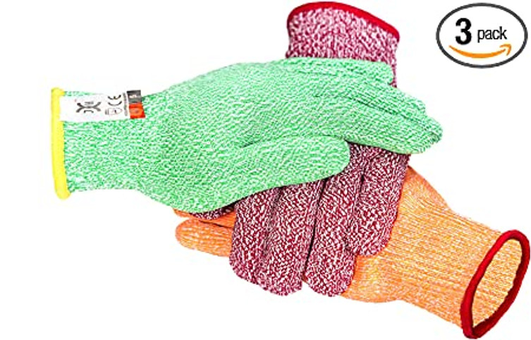 High Performance Cut-Resistant Gloves 3 Colors for Meat, Veg, and Fruit - Level 5 Protection 3 Packs