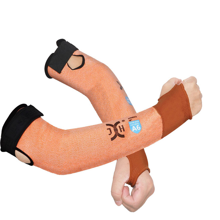 JH orange cut-resistant sleeve with thumb slot