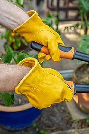 Grain cowhide leather work gloves, winter work gloves, leather gloves with red fleece lining, grain leather work gloves
