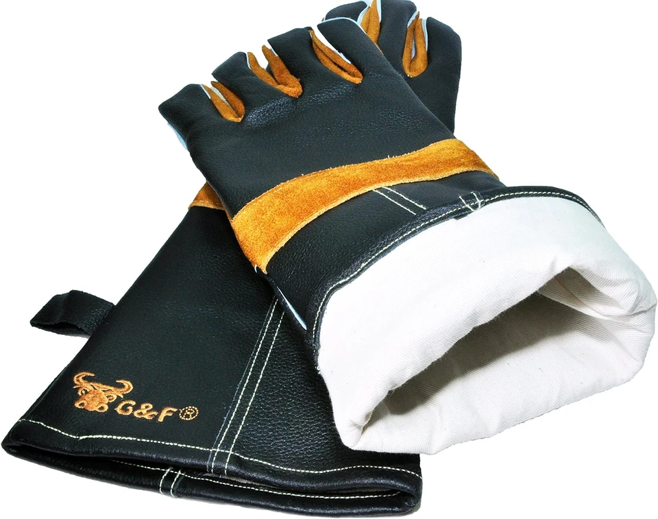 BBQ gloves, fireplace gloves, grilling gloves, leather gloves, suede leather gloves, long sleeve leather gloves