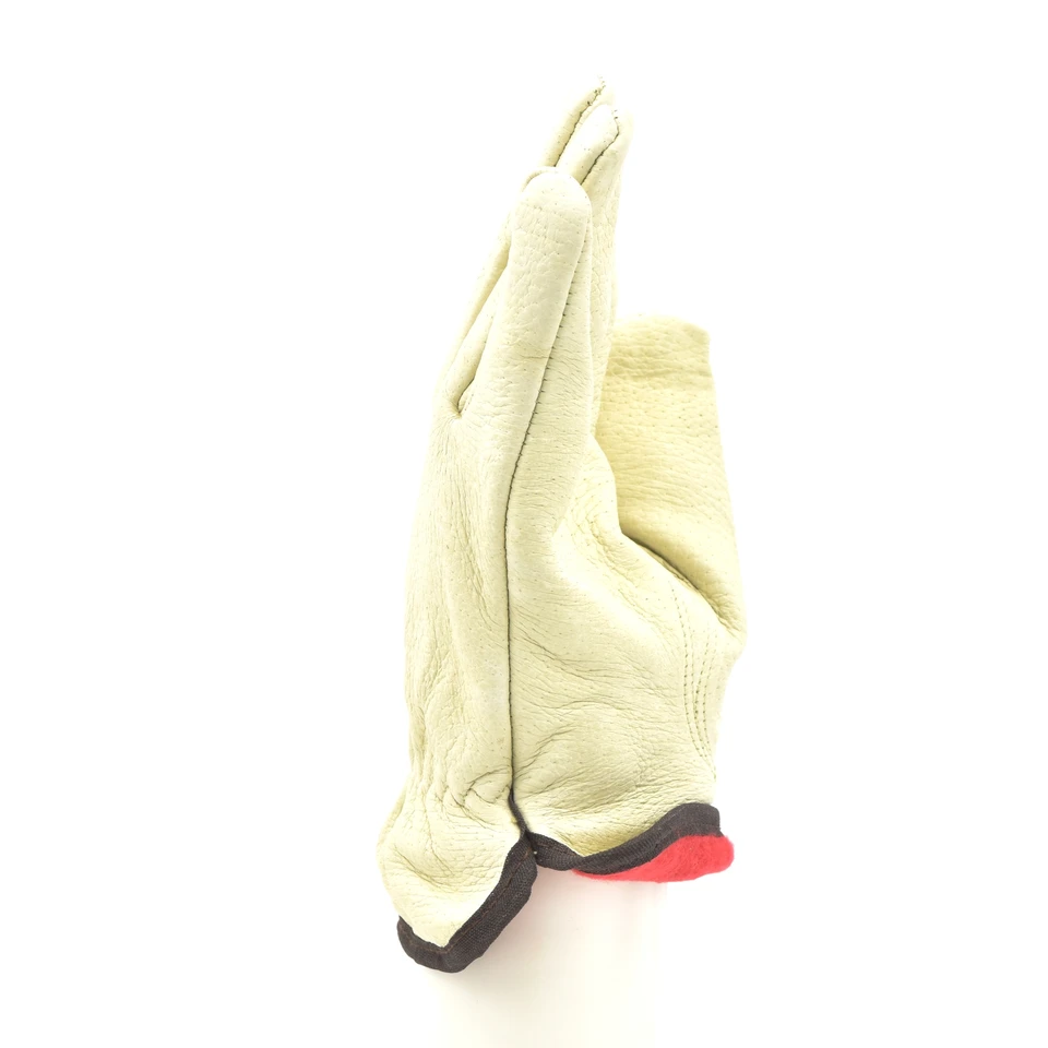 Pigskin leather winter work gloves with red fleece lining — alternate view 2