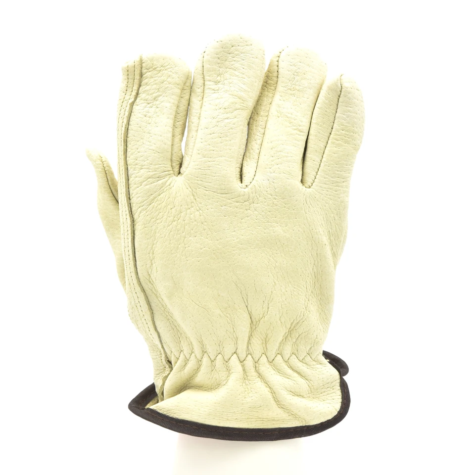 Pigskin leather winter work gloves with red fleece lining — alternate view 3