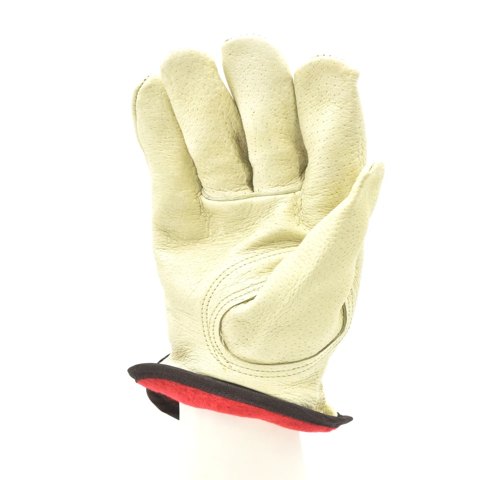 Pigskin leather winter work gloves with red fleece lining — alternate view 4