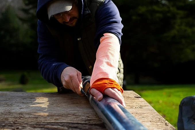 JH orange cut-resistant sleeve with thumb slot — alternate view 2