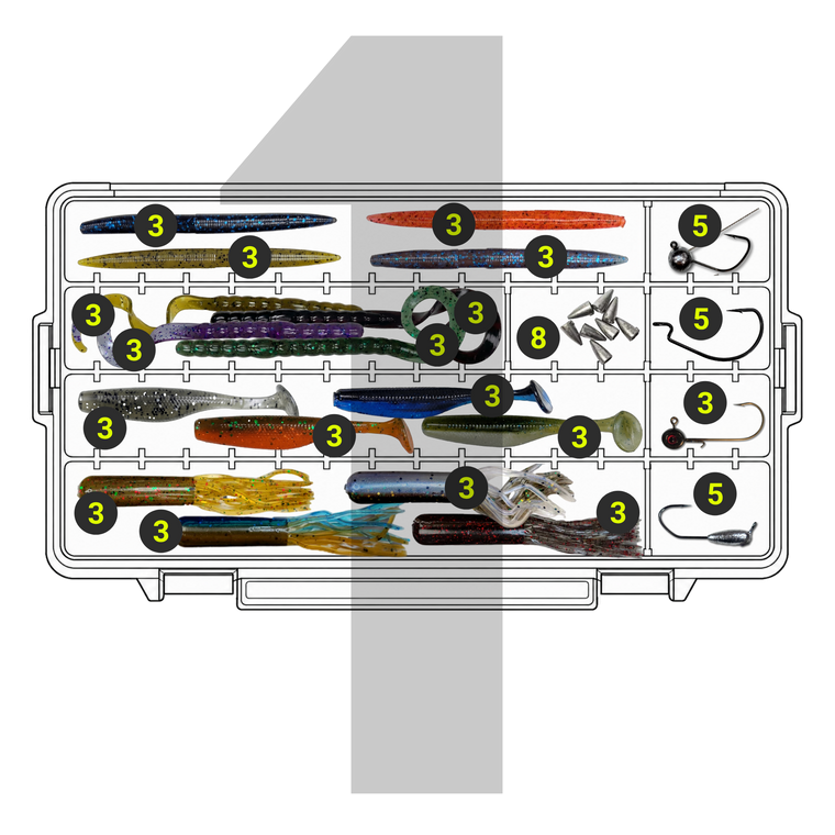 Dougs Custom Lures Primary Assortments Box 1 Reaction & Finesse Box
