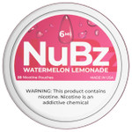 NuBz Watermelon Lemonade 6mg nicotine pouches can, front view with pink label and 20-pouch count