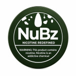 NuBz Green Metal Limited Edition can, front view of the forest-green lid with white logo and nicotine warning text