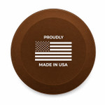Underside of the NuBz rustic brown metal can with Proudly Made in USA lettering and American flag graphic
