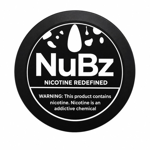 NuBz Black Metal limited edition can, matte black lid with white NuBz logo and Nicotine Redefined tagline