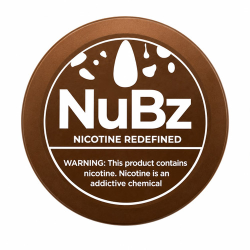 NuBz rustic brown metal limited edition can, closed lid printed with the NuBz logo and Nicotine Redefined tagline