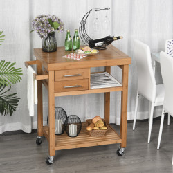 HOMCOM Bamboo Rolling Kitchen Island Trolley with Drawers & Shelves HOMCOM Bamboo Rolling Kitchen Island Trolley with Drawers & Shelves