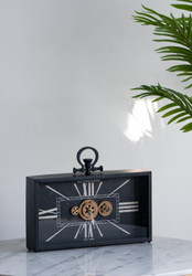 17.5x3x13' Decorative Black and Gold Gear Table Clock 17.5x3x13' Decorative Black and Gold Gear Table Clock