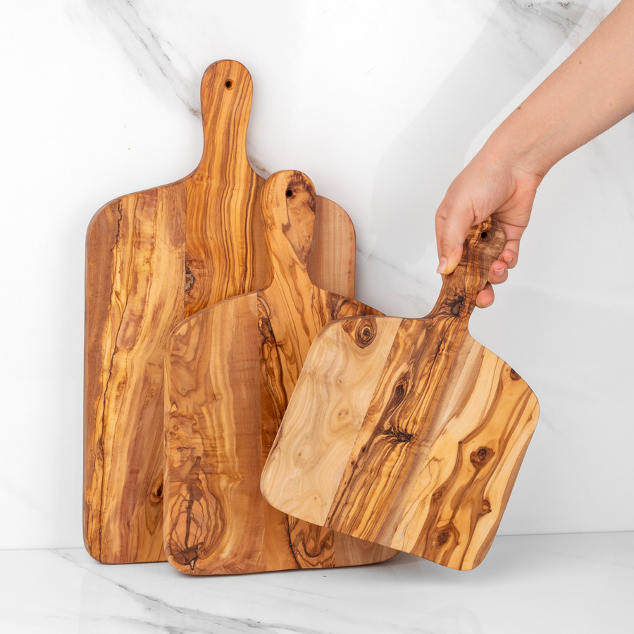 Handcrafted Olive Wood Rectangle Cutting Board with Handle